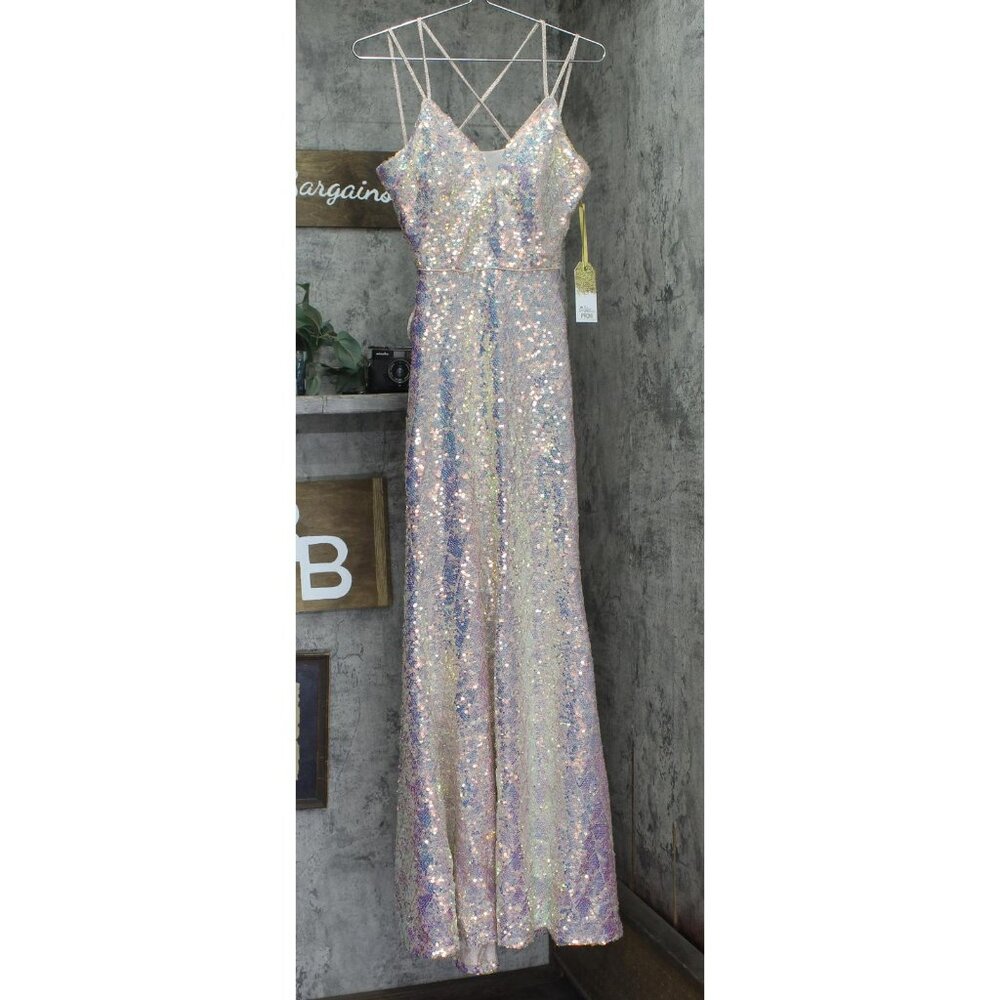 Say Yes To The Prom Back Iridescent Sequin Prom Dress Gown Pink / Multi 7 / 8